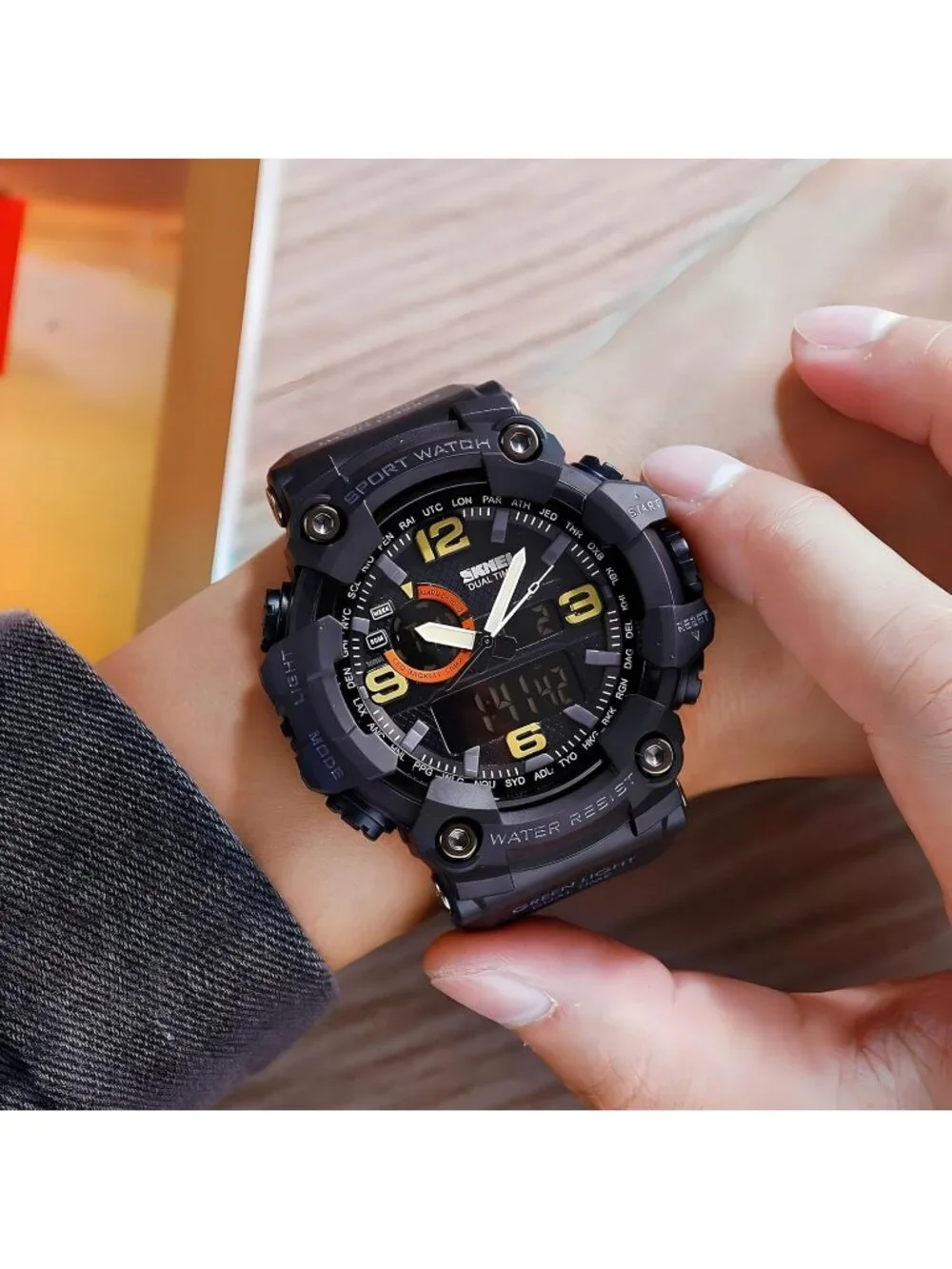 Mens All Black Analog Quartz S-Shock Waterproof Outdoor Sport LED Digital Watch